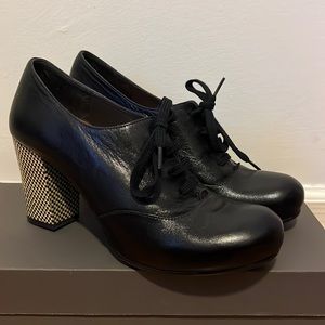 Anthropologie Chie Mihara Black Checkerboard Lace-up Heels SIZE 41
